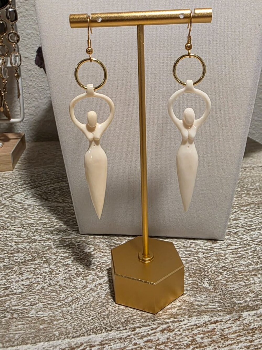 Goddess Hand Carved Bone - Balinese Earrings